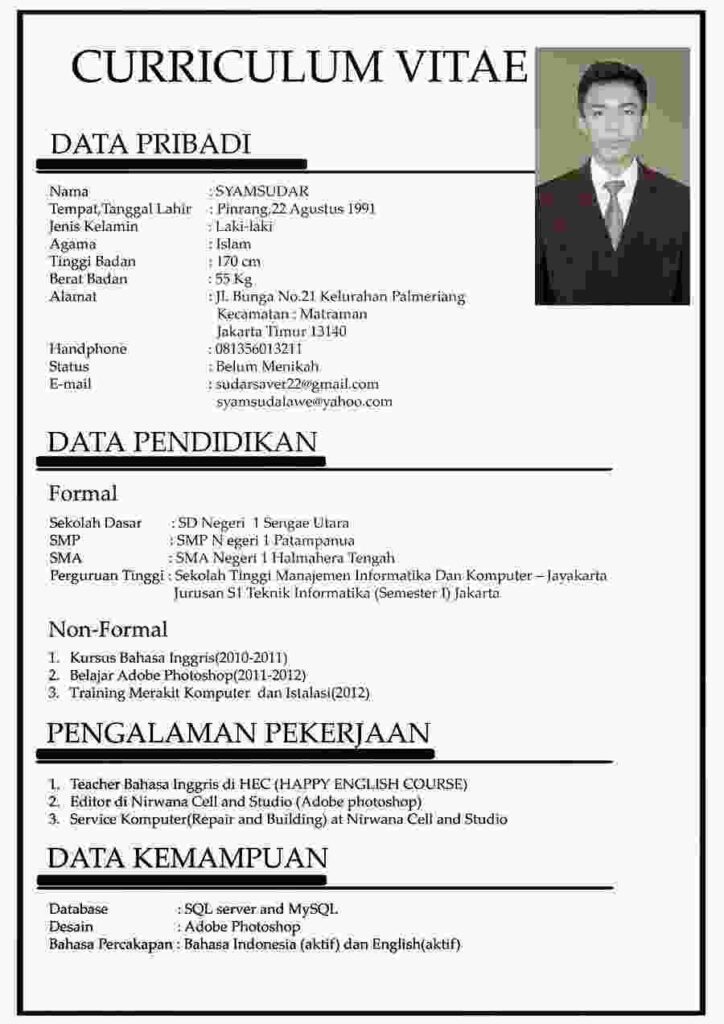 Contoh CV Yang Bagus Menarik Kreatif Lamaran Vitae Daftar Kuliah