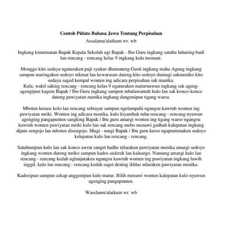 Pidato Bahasa Jawa Tentang Perpisahan