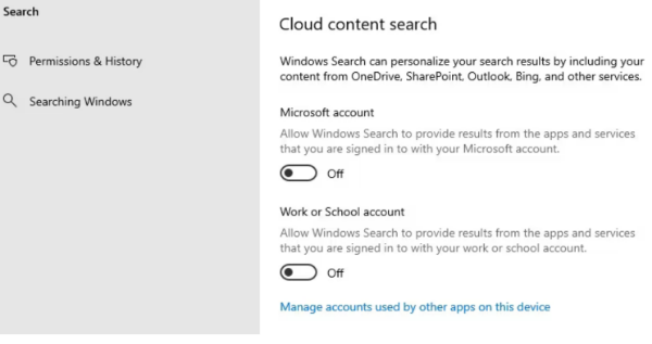 Mematikan Windows Cloud Search