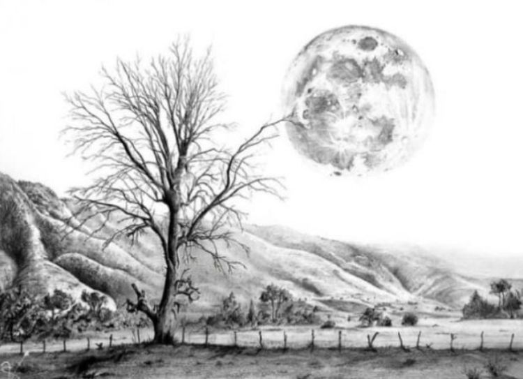 Sketsa Pemandangan Alam Bulan Purnama