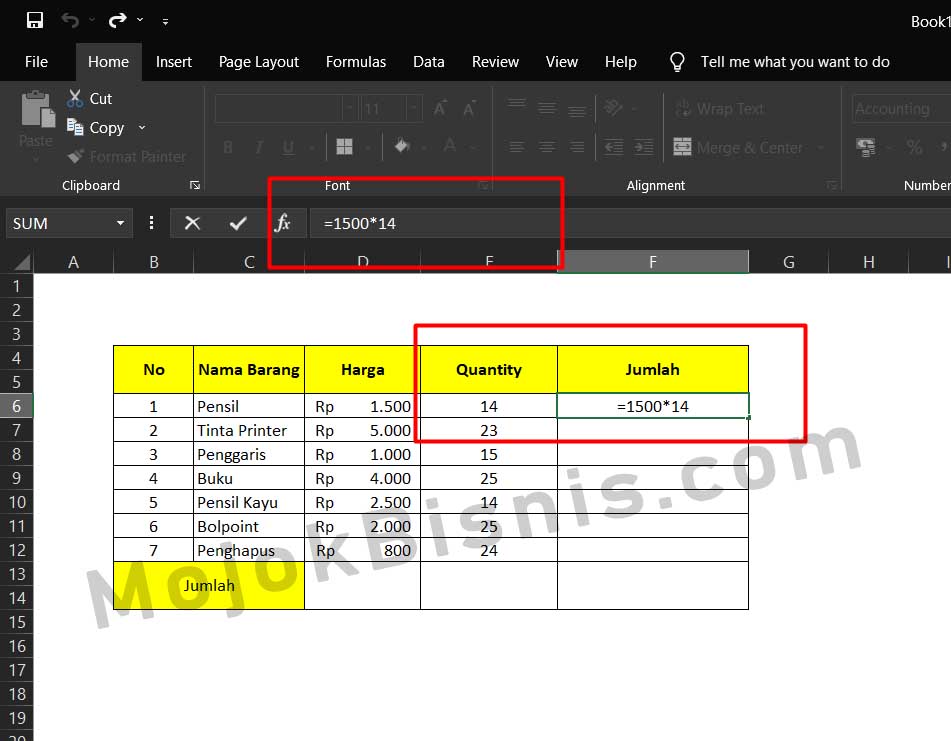 Rumus Perkalian Excel Dalam Satu Sel